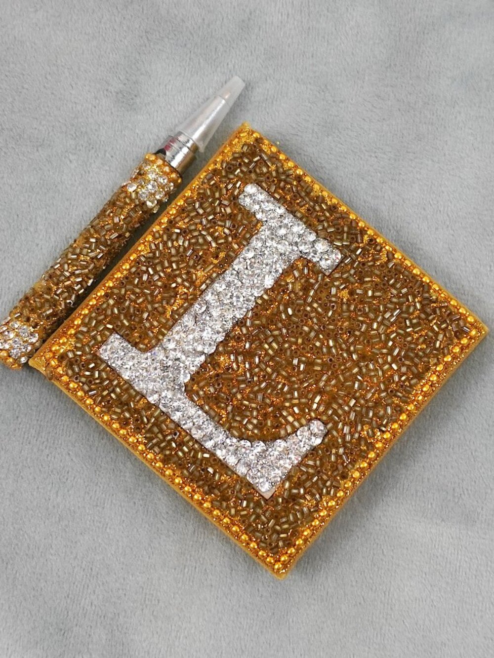 Rhinestone "L" Mini Notebook & Pen - Picture 2 of 4